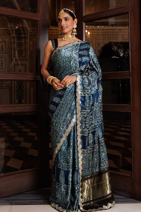Geroo Jaipur Mandala Pattern Saree With Unstitched Blouse Piece 