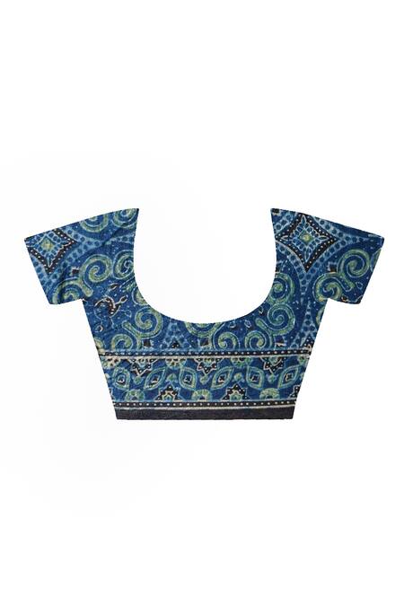 Geroo Jaipur_Blue Modal, Silk Sequins, Mandala Pattern Saree With Unstitched Blouse Piece _at_Aza_Fashions