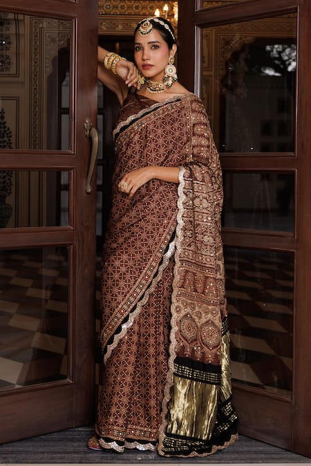 Geroo Jaipur Mandala Pattern Saree With Unstitched Blouse Piece 