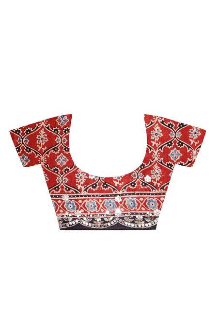 Geroo Jaipur_Maroon Modal, Silk Sequins, Aari Work Saree With Unstitched Blouse Piece _Online_at_Aza_Fashions