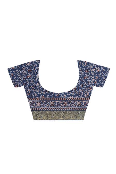 Geroo Jaipur Blue Modal, Silk Zari Printed Checks Saree With Unstitched Blouse Piece Online at Aza Fashions Geroo Jaipur_Blue Modal, Silk Zari Printed Checks Saree With Unstitched Blouse Piece _Online_at_Aza_Fashions