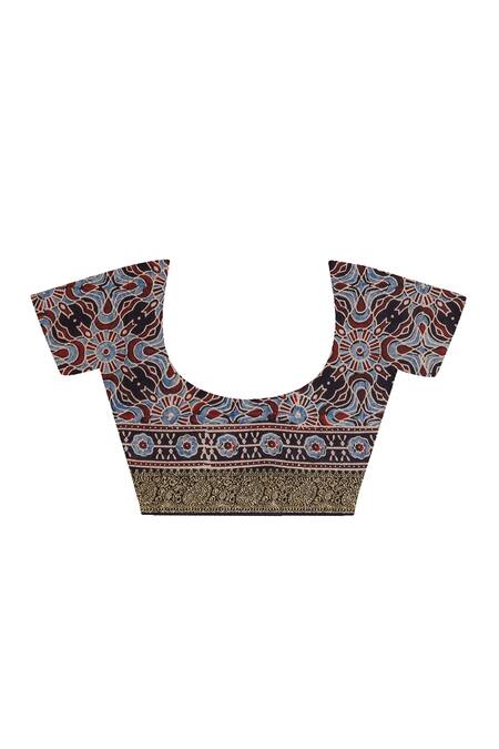 Geroo Jaipur Black Modal, Silk Zari Checks Bandhani Saree With Unstitched Blouse Piece Online at Aza Fashions Geroo Jaipur_Black Modal, Silk Zari Checks Bandhani Saree With Unstitched Blouse Piece _Online_at_Aza_Fashions