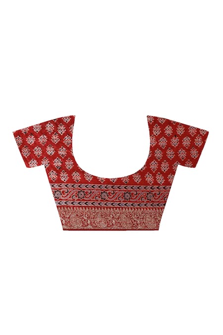 Geroo Jaipur_Maroon Modal, Silk Zari, Checks Woven Saree With Unstitched Blouse Piece _at_Aza_Fashions