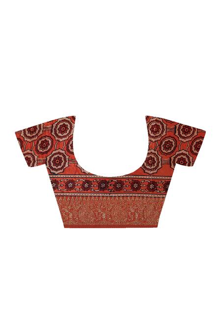 Geroo Jaipur Peach Modal, Silk Zari Checks Woven Saree With Unstitched Blouse Piece Online at Aza Fashions Geroo Jaipur_Peach Modal, Silk Zari Checks Woven Saree With Unstitched Blouse Piece _Online_at_Aza_Fashions