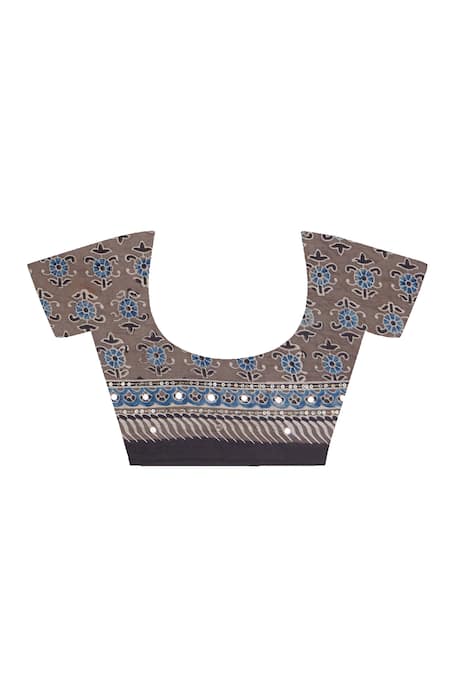 Geroo Jaipur_Blue Modal, Silk Sequins, Aari And Work Saree With Unstitched Blouse Piece _Online_at_Aza_Fashions