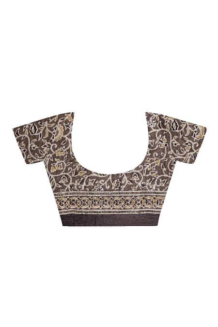 Geroo Jaipur_Brown Modal, Silk Sequins Printed Saree With Unstitched Blouse Piece _Online_at_Aza_Fashions