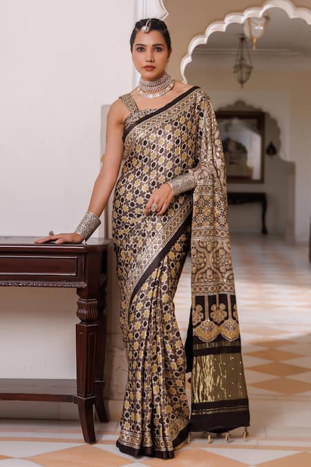 Geroo Jaipur Printed Saree With Unstitched Blouse Piece 