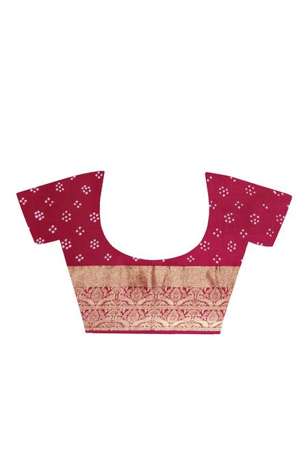 Geroo Jaipur_Pink Silk Zari Bandhani Gajji Saree With Unstitched Blouse Piece _Online_at_Aza_Fashions