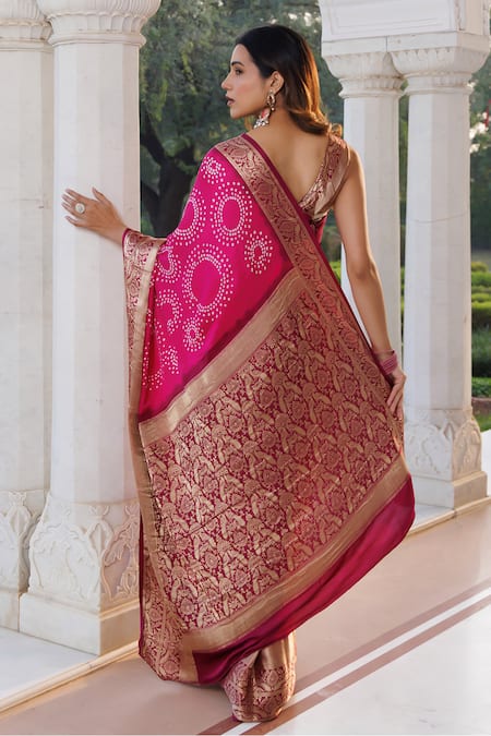 Geroo Jaipur Bandhani Gajji Silk Saree With Unstitched Blouse Piece 
