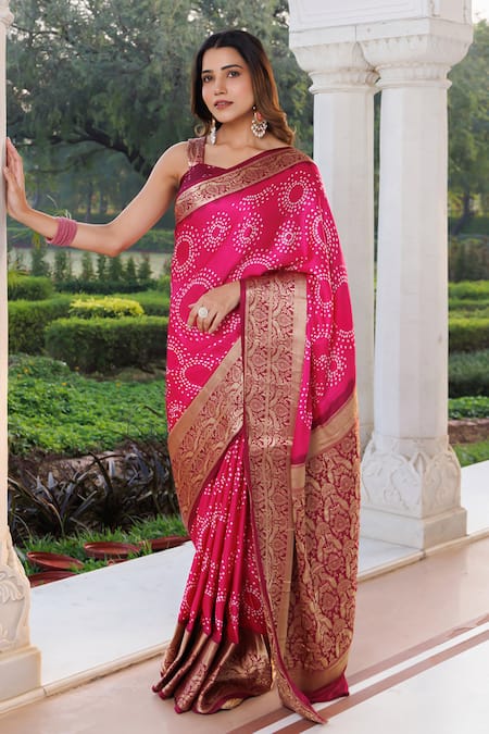 Geroo Jaipur Bandhani Gajji Silk Saree With Unstitched Blouse Piece 