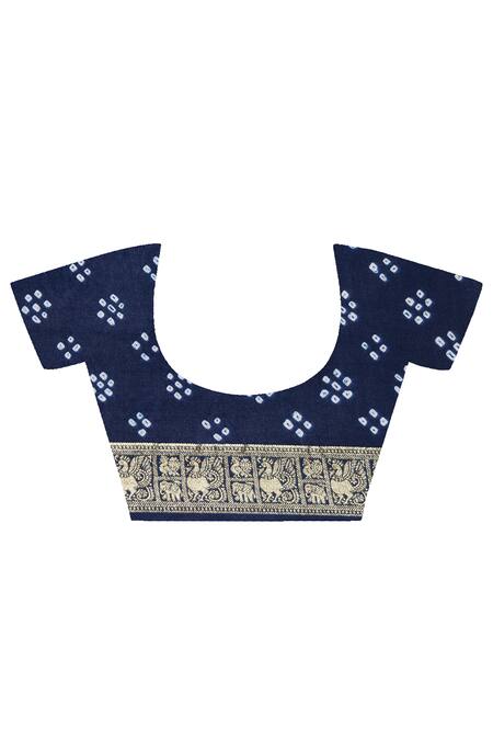 Buy_Geroo Jaipur_Blue Silk Zari Bandhani Saree With Unstitched Blouse Piece _Online_at_Aza_Fashions