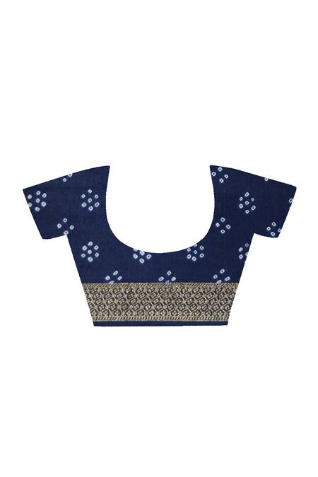 Geroo Jaipur_Blue Zari Bandhani Pattern Saree With Unstitched Blouse Piece _Online_at_Aza_Fashions