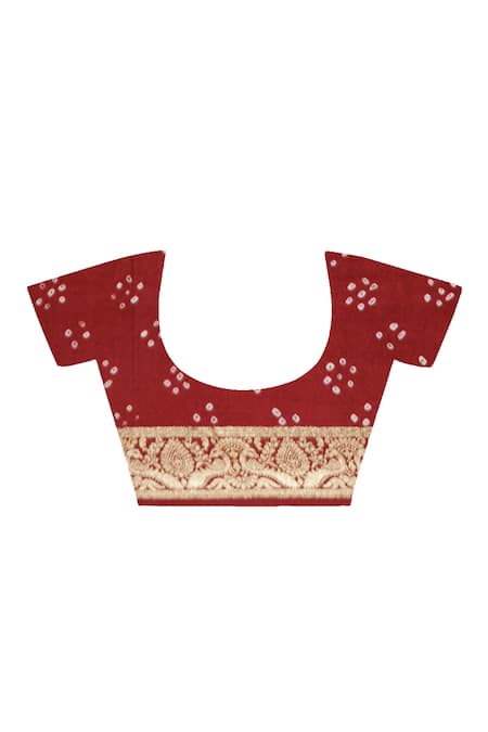 Geroo Jaipur_Red Silk Zari Bandhani Pattern Border Saree With Unstitched Blouse Piece _Online_at_Aza_Fashions