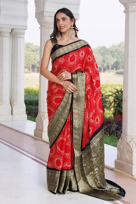 Geroo Jaipur Bandhani Pattern Saree With Unstitched Blouse Piece 