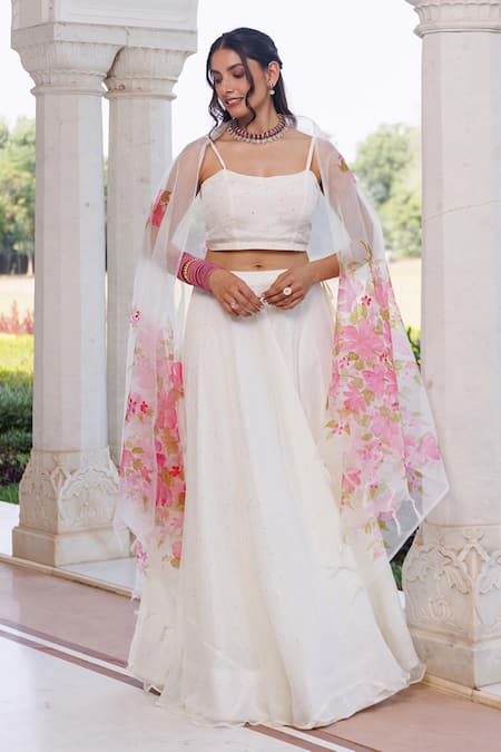 Geroo Jaipur Hand Painted Mukaish Floral Lehenga Set 