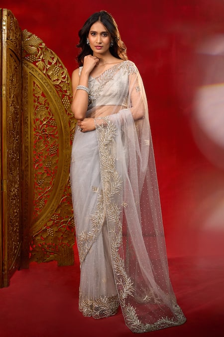 Azeera Hand Embroidered Saree With Unstitched Blouse Piece 