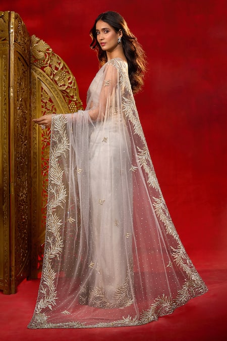 Azeera Hand Embroidered Saree With Unstitched Blouse Piece 