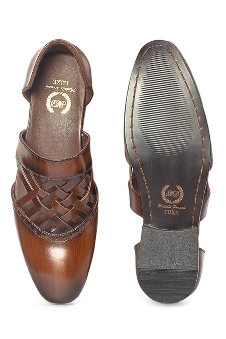 Shop_Domani_Brown Devaraj Woven Cutwork Brogue Shoes _Online_at_Aza_Fashions