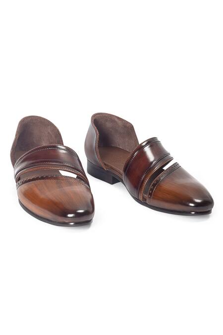 Domani_Brown Mirza Leather Brogue Shoes _Online_at_Aza_Fashions