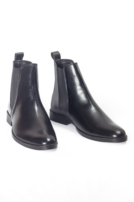 Buy_Domani_Black Chelsea Leather Boots _Online_at_Aza_Fashions