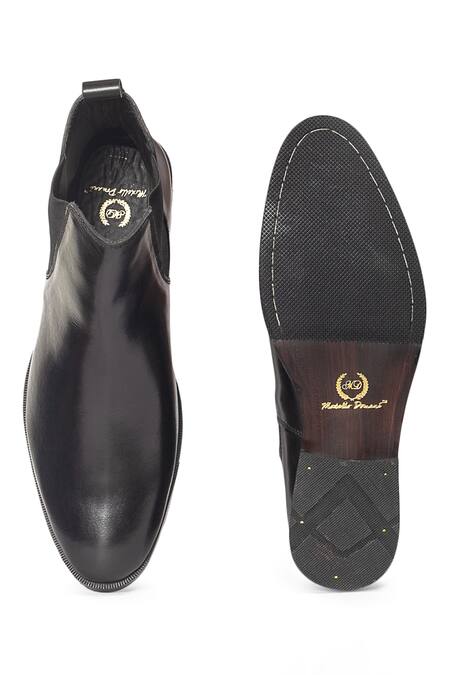 Shop_Domani_Black Chelsea Leather Boots _Online_at_Aza_Fashions
