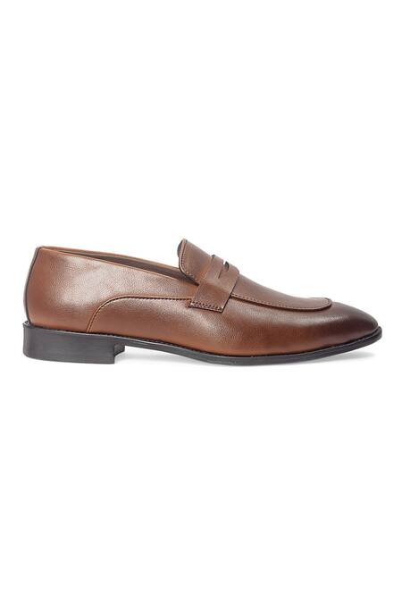 Domani_Brown Valencia Synthetic Leather Penny Loafers _Online_at_Aza_Fashions