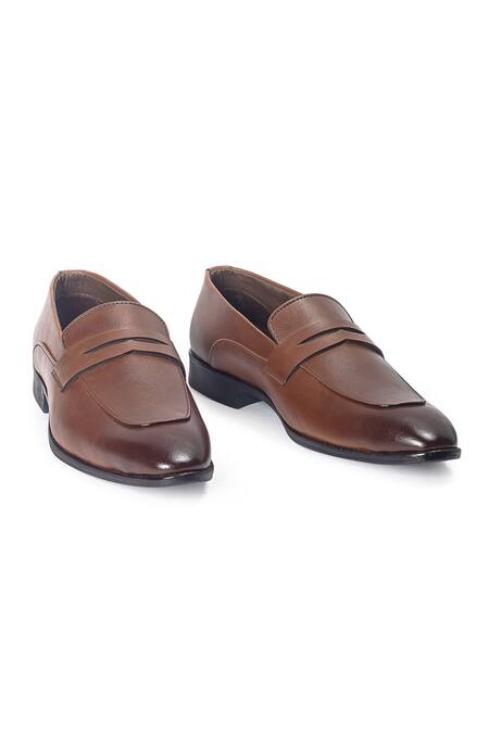 Buy_Domani_Brown Valencia Synthetic Leather Penny Loafers _Online_at_Aza_Fashions