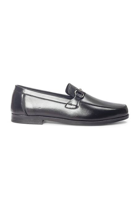 Domani_Black Buckles Marbella Synthetic Leather Loafers _Online_at_Aza_Fashions