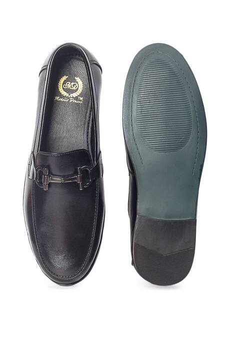 Shop_Domani_Black Buckles Marbella Synthetic Leather Loafers _Online_at_Aza_Fashions