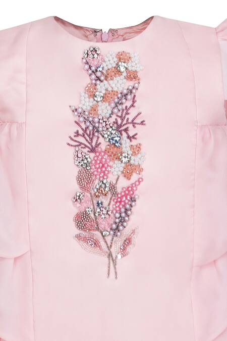 Pooja Wang_Pink Tissue Beads, Sequins, Embroidery Blushing Blossom Dress _Online_at_Aza_Fashions