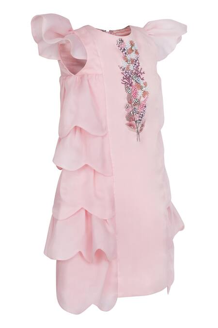 Shop_Pooja Wang_Pink Tissue Beads, Sequins, Embroidery Blushing Blossom Dress _Online_at_Aza_Fashions
