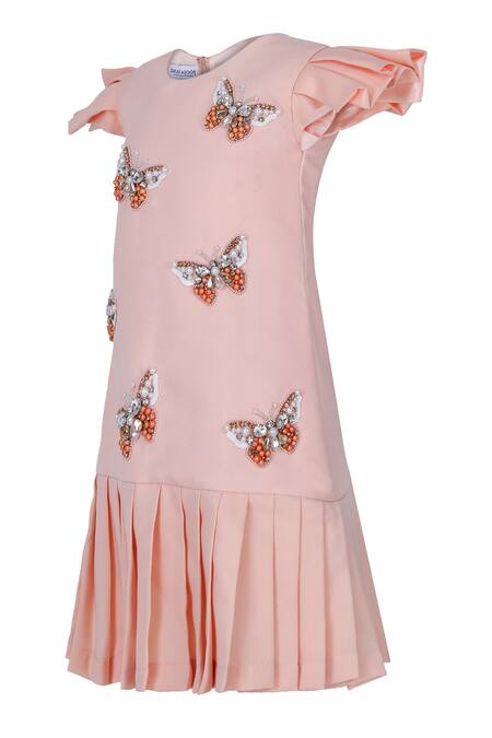 Pooja Wang Peach Cotton Beads, Pearls, Rhinestones Hand Embroidered Straight Fit Dress Online at Aza Fashions Pooja Wang_Peach Cotton Beads, Pearls, Rhinestones Hand Embroidered Straight Fit Dress _Online_at_Aza_Fashions