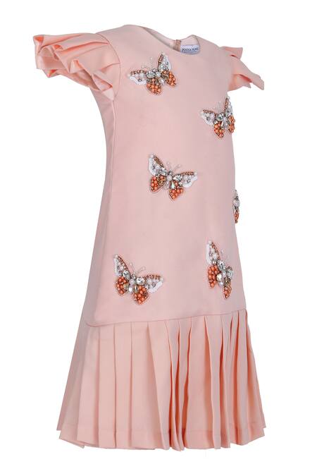 Buy Pooja Wang Peach Cotton Beads, Pearls, Rhinestones Hand Embroidered Straight Fit Dress Online at Aza Fashions Buy_Pooja Wang_Peach Cotton Beads, Pearls, Rhinestones Hand Embroidered Straight Fit Dress _Online_at_Aza_Fashions