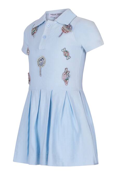 Buy_Pooja Wang_Sky Blue Cotton Beads, Sequins Candy Pop Polo Dress _Online_at_Aza_Fashions