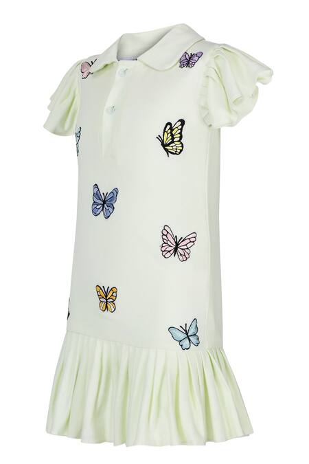Pooja Wang_Green Cotton Embroidery Chic Butterfly Polo Dress _Online_at_Aza_Fashions