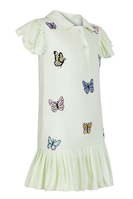 Buy_Pooja Wang_Green Cotton Embroidery Chic Butterfly Polo Dress _Online_at_Aza_Fashions