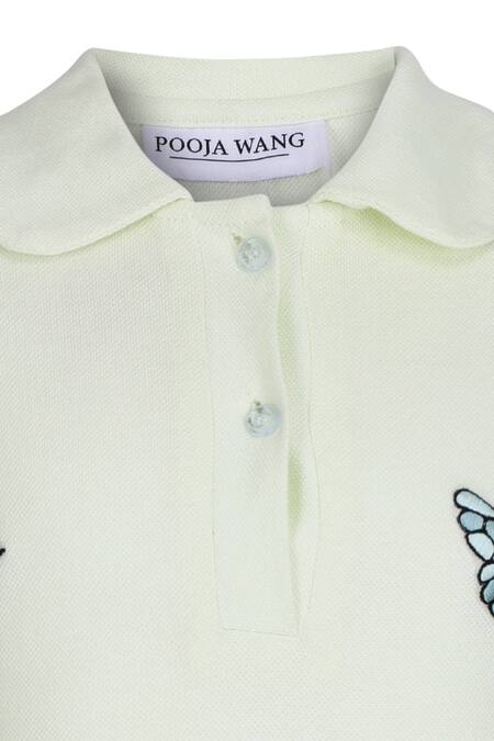 Shop_Pooja Wang_Green Cotton Embroidery Chic Butterfly Polo Dress _Online_at_Aza_Fashions