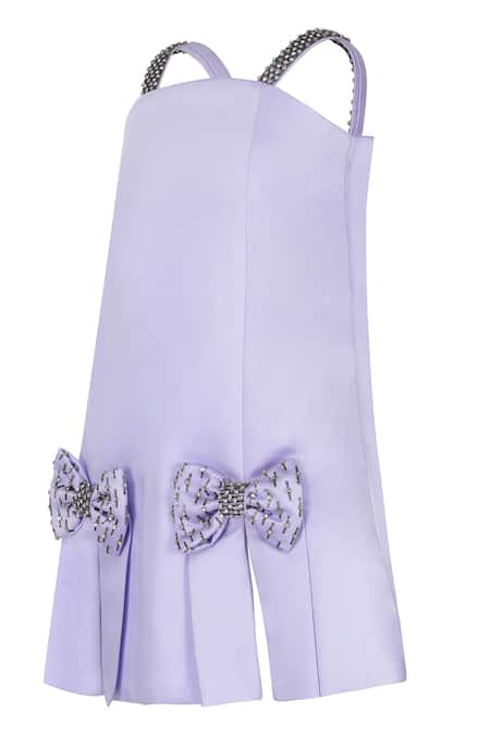 Pooja Wang_Lavender Satin Bows, Sequins, Stones Classic Contour Crystal Embellished Dress _Online_at_Aza_Fashions