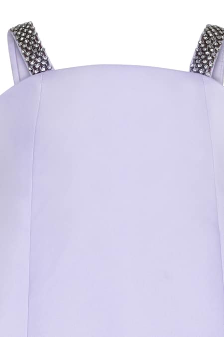 Buy_Pooja Wang_Lavender Satin Bows, Sequins, Stones Classic Contour Crystal Embellished Dress _Online_at_Aza_Fashions