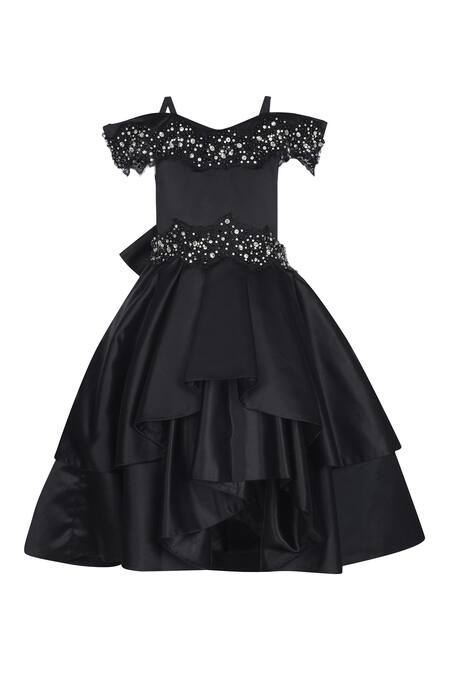 Pooja Wang Quuin Black Off Shoulder Embellished Layered Dress 