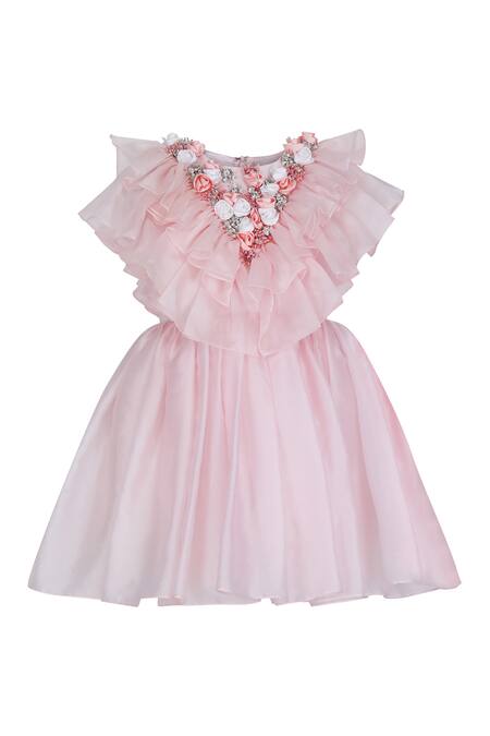 Pooja Wang Rose Revival Ruffled Floral Crystal Embellished Dress 
