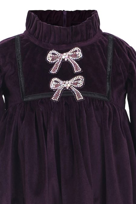 Shop_Pooja Wang_Purple Velvet Bows, Beads, Stones Savile Dress _Online_at_Aza_Fashions