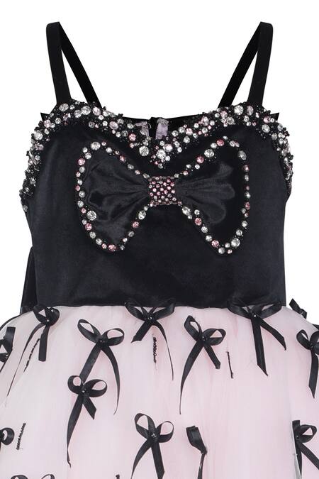 Buy_Pooja Wang_Black Net, Velvet Bows, Stones, Beads Timeless Dress _Online_at_Aza_Fashions