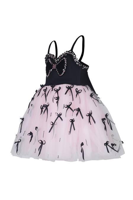Shop_Pooja Wang_Black Net, Velvet Bows, Stones, Beads Timeless Dress _Online_at_Aza_Fashions