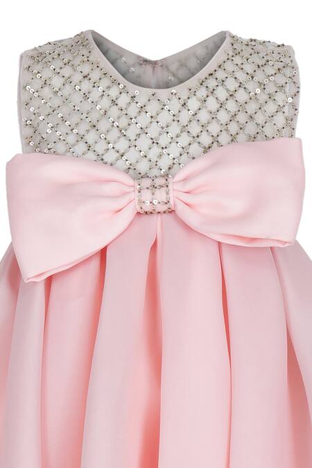 Buy_Pooja Wang_Peach Organza, Tissue Sequins, Beads, Bows Twirly Embellished Dress _Online_at_Aza_Fashions