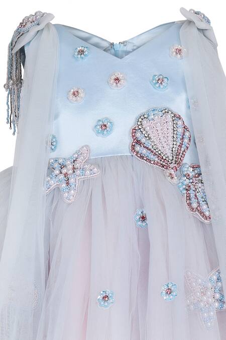 Pooja Wang_Sky Blue Net Beads, Sequins, Embroidery Mermaid Grace Dress _Online_at_Aza_Fashions