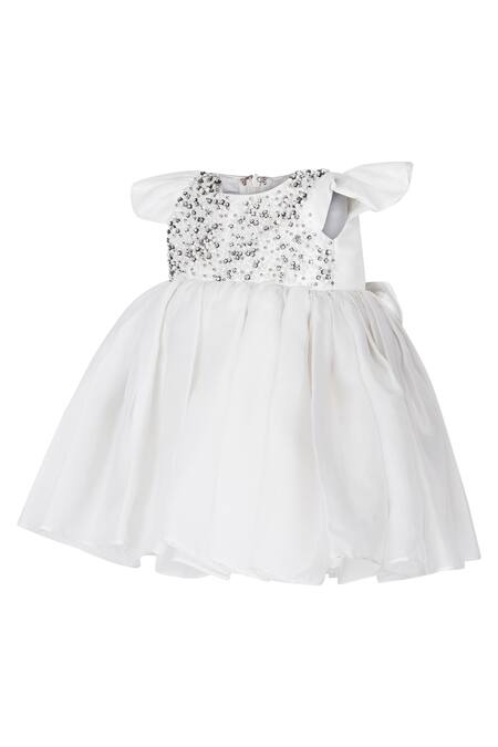 Pooja Wang_White Organza, Tissue Beads, Sequins, Pearls, Rhinestones Embroidered Dress _Online_at_Aza_Fashions