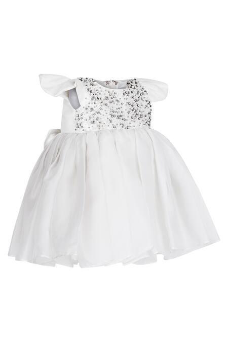 Buy_Pooja Wang_White Organza, Tissue Beads, Sequins, Pearls, Rhinestones Embroidered Dress _Online_at_Aza_Fashions