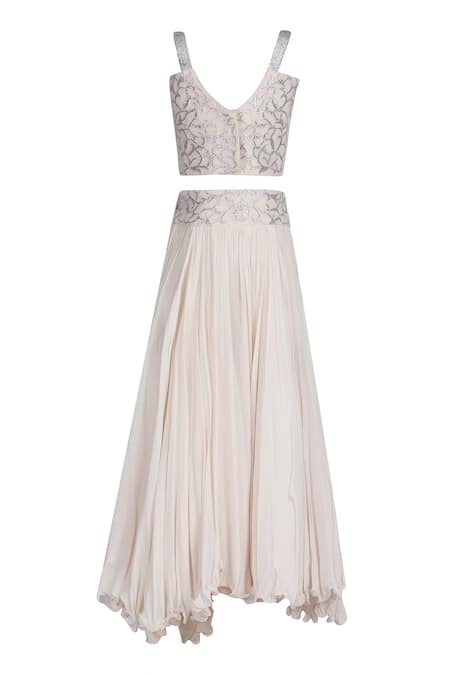 Pooja Wang Embroidered Blouse & Asymmetrical Skirt Set 