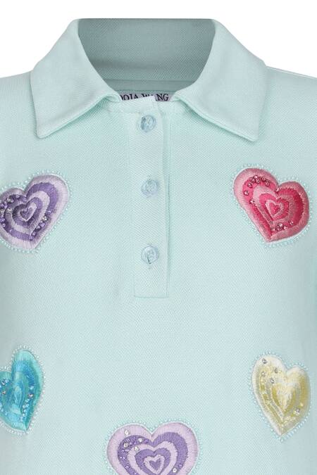 Pooja Wang_Aqua Cotton Embroidery, Sequins, Beads Lovestruck Heart Dress _Online_at_Aza_Fashions